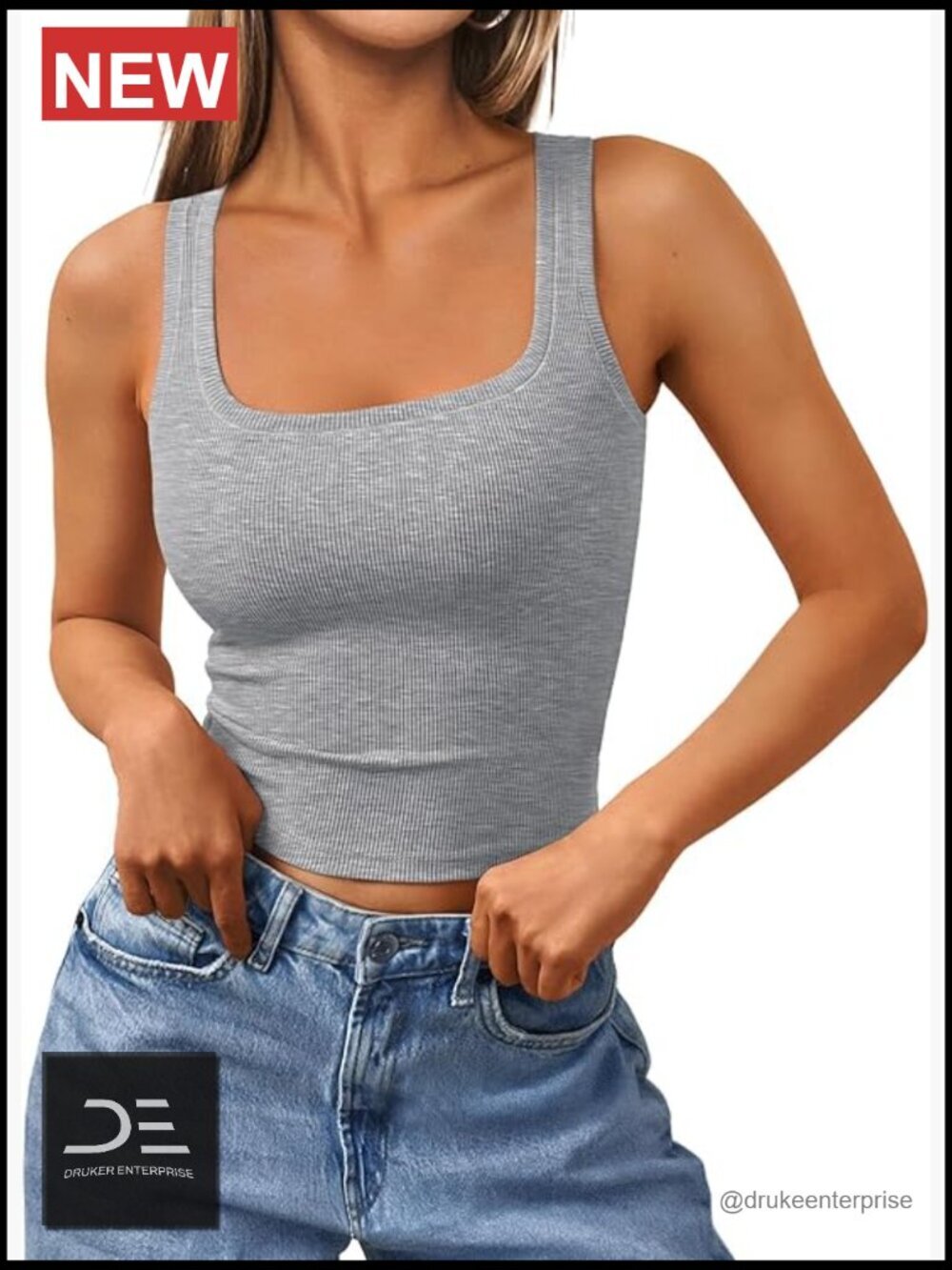 Ribbed Square Neck Crop Tank Top Sleeveless Summer Basic